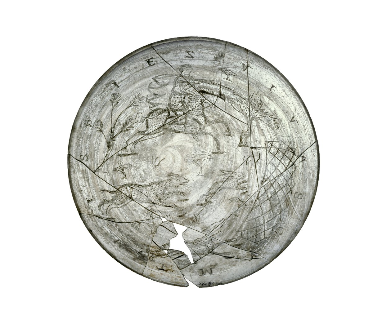 Wint Hill Bowl, wygrawerowana scena polowania, prawdopodobnie z Nadrenii, rzymska, IV w. (szkło) autorstwa Roman