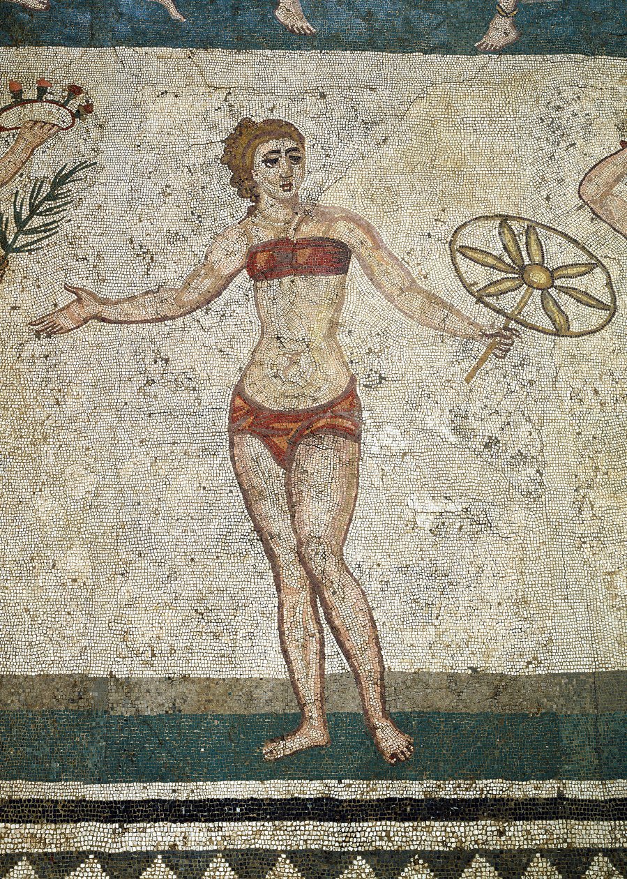 Młody Roman zaangażowany w ćwiczenia fizyczne. (Detal mozaiki, 315-350 ne) autorstwa Roman