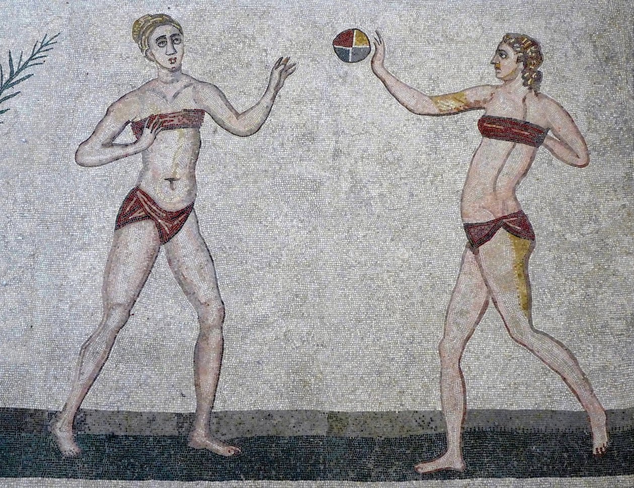 Młode kobiety w bikini, Villa Romana del Casale, Sycylia, 315-350 ne (mozaika) autorstwa Roman