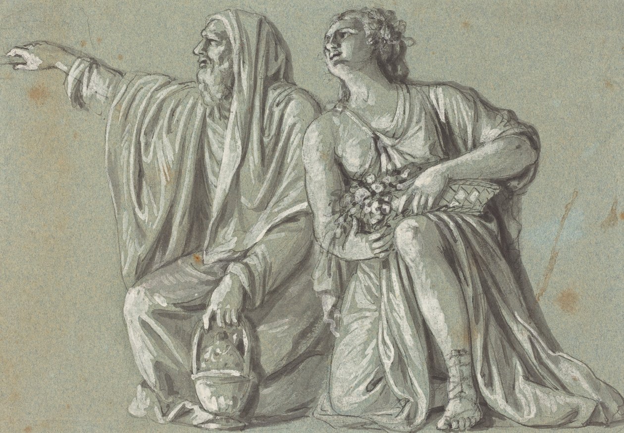 Dwie klęczące postacie z ofiarami autorstwa Roman 18th Century