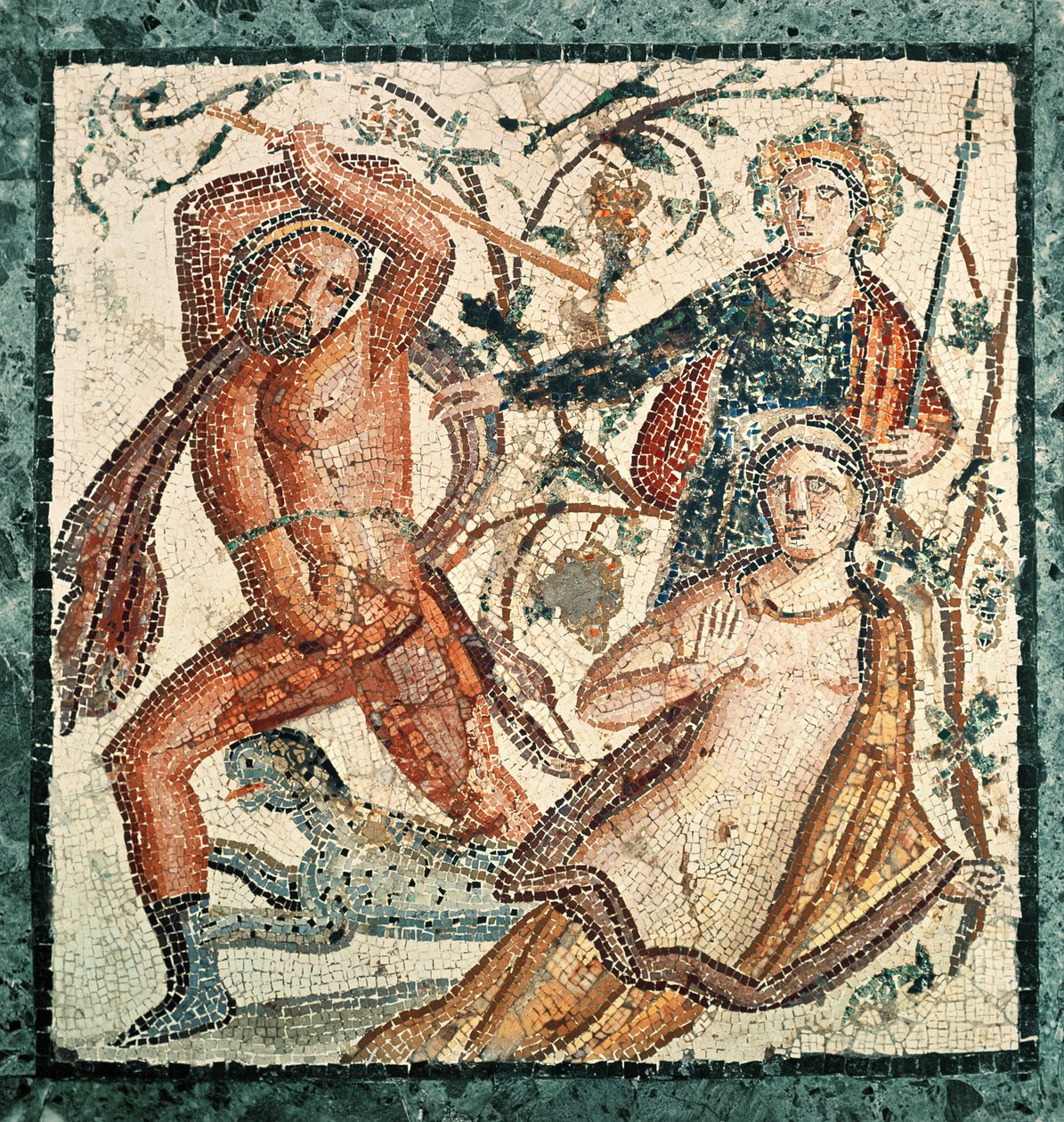 Lycurgus atakujący nimfę Ambrosia, mozaika z Herkulanum (50-79 ne) autorstwa Roman Imperial Period