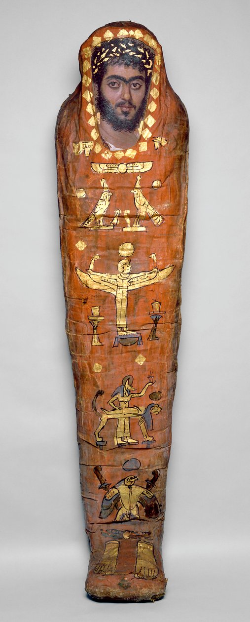 Mumia młodego mężczyzny z enkaustycznym portretem, z El-Hibeh (owinięte w płótno szczątki ludzkie z pomalowanym drewnianym panelem) autorstwa Roman Period Egyptian