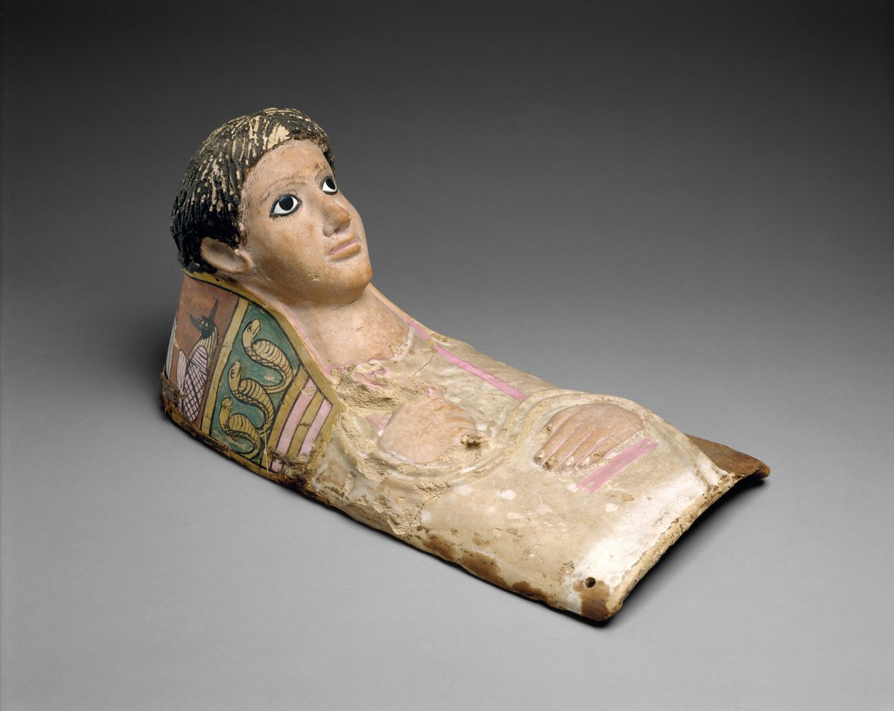 Gipsowa maska portretowa młodzieńca, ok. 140-190 n.e. (gips, płótno, farba, lapis lazuli, szkło) autorstwa Roman Period Egyptian