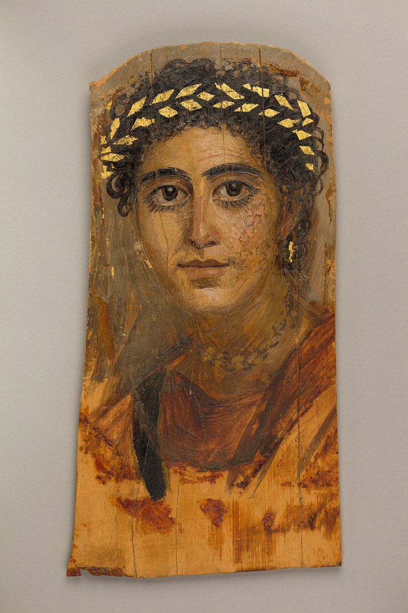 Portret młodej kobiety w czerwieni, 90-120 AD (enkaustyka, lipa, złoto płatkowe) autorstwa Roman Period Egyptian