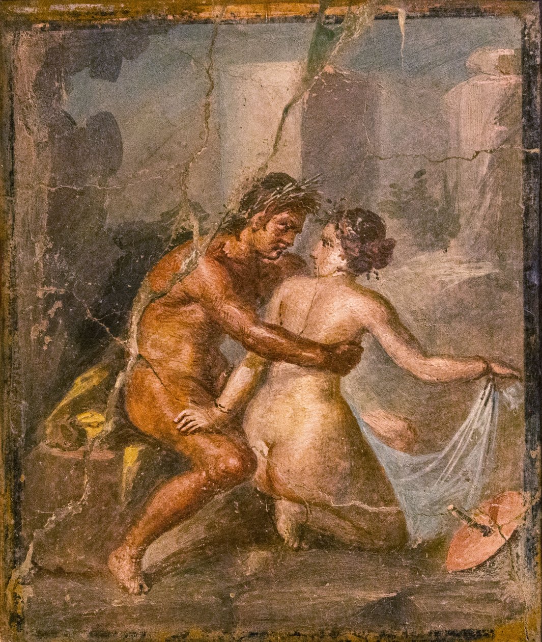 Satyr i nimfa, 1. godz. I wiek. OGŁOSZENIE. autorstwa Roman Pompeian wall painting.