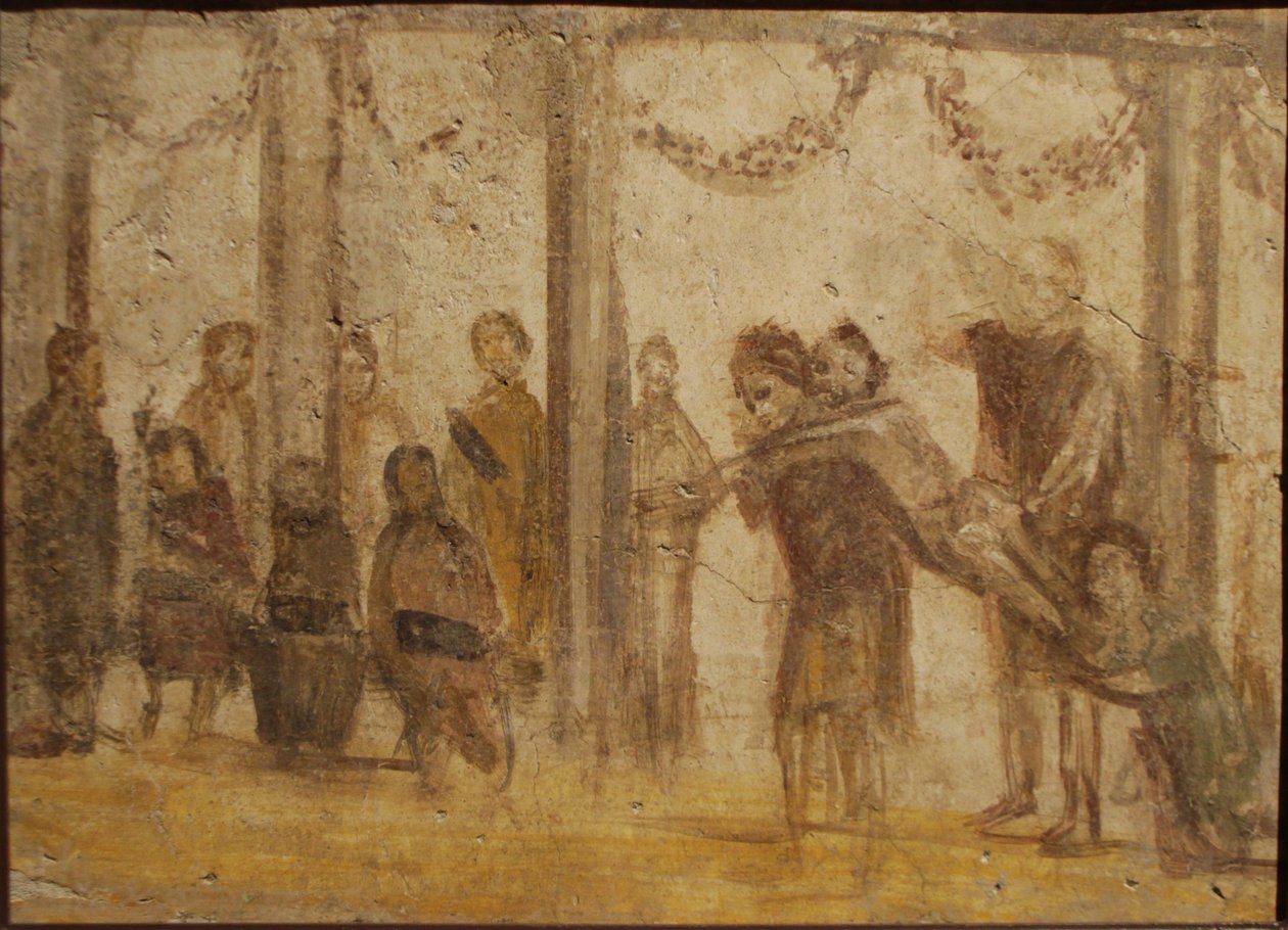 Kara ucznia. Fresk z domu Julii Felix, I wiek. autorstwa Roman Pompeian wall painting.