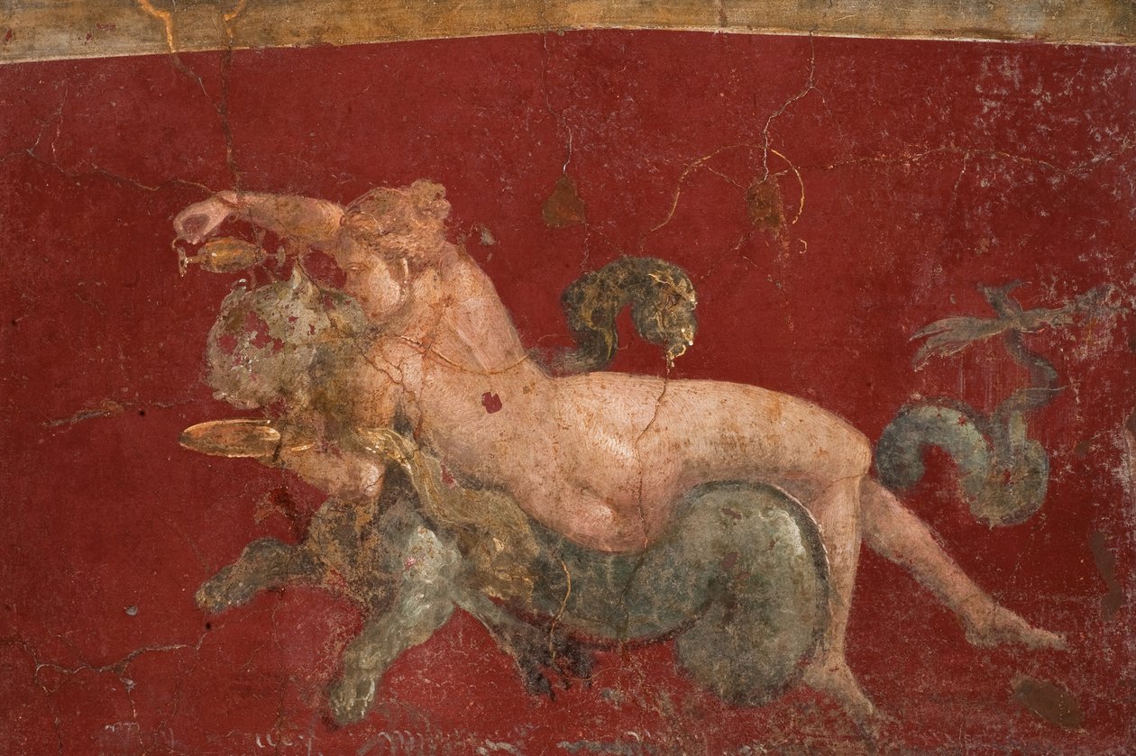 Nereida na bestii morskiej pantera morska, I H. I w. OGŁOSZENIE. autorstwa Roman Pompeian wall painting.