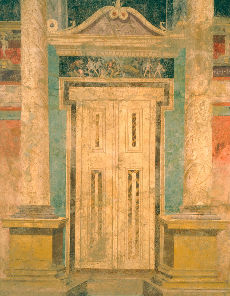 Ściana Aeakosa ze scenograficzną dekoracją freskową z fałszywymi drzwiami, z rzymskiej willi Boscoreale (Neapol), Cywilizacja rzymska, autorstwa Roman Roman