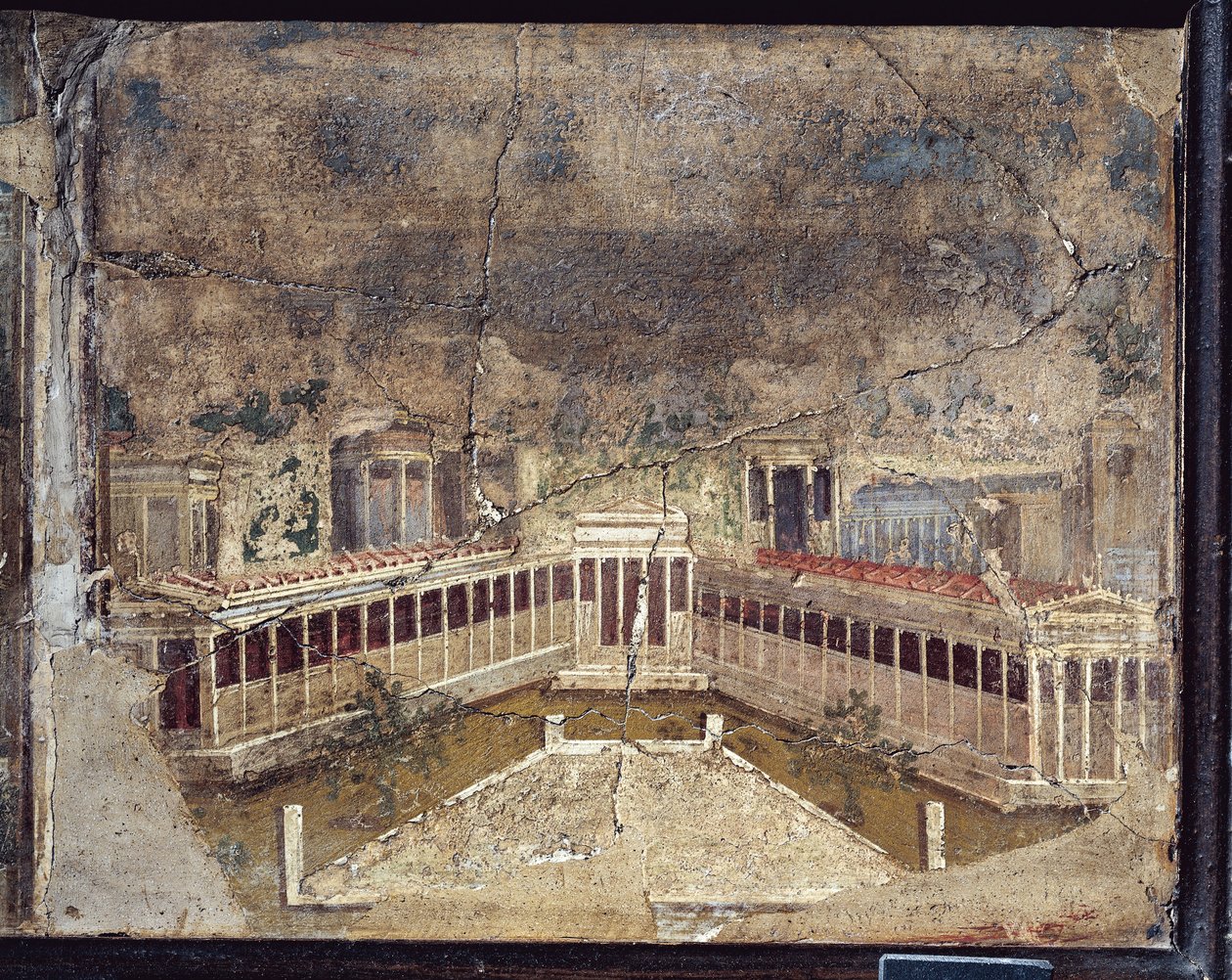 Starożytny rzymski fresk z motywami architektonicznymi z Pompei autorstwa Roman Roman