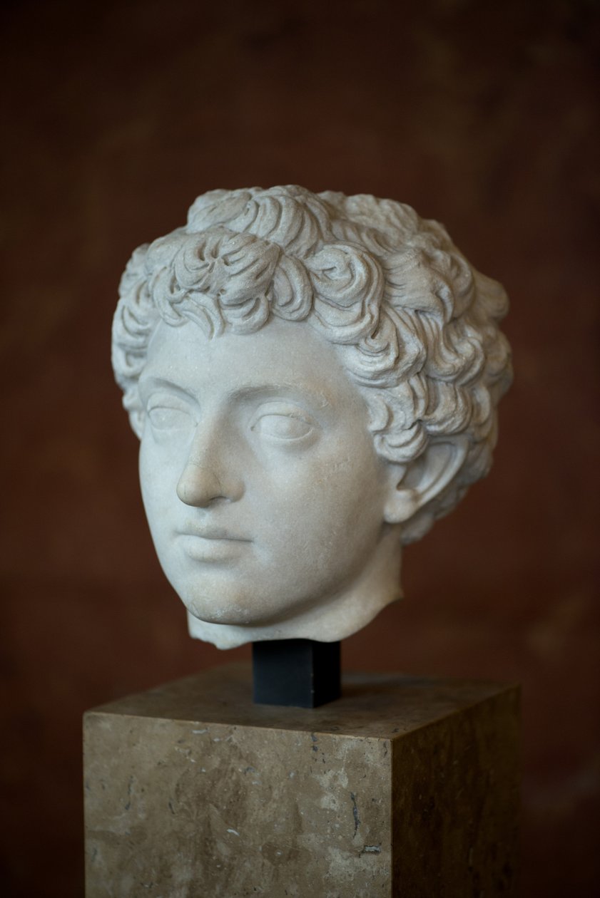 Sztuka Rzym Głowa cesarza rzymskiego Mark Aurele Young (121 - 180 ne) Marmur autorstwa Roman Roman