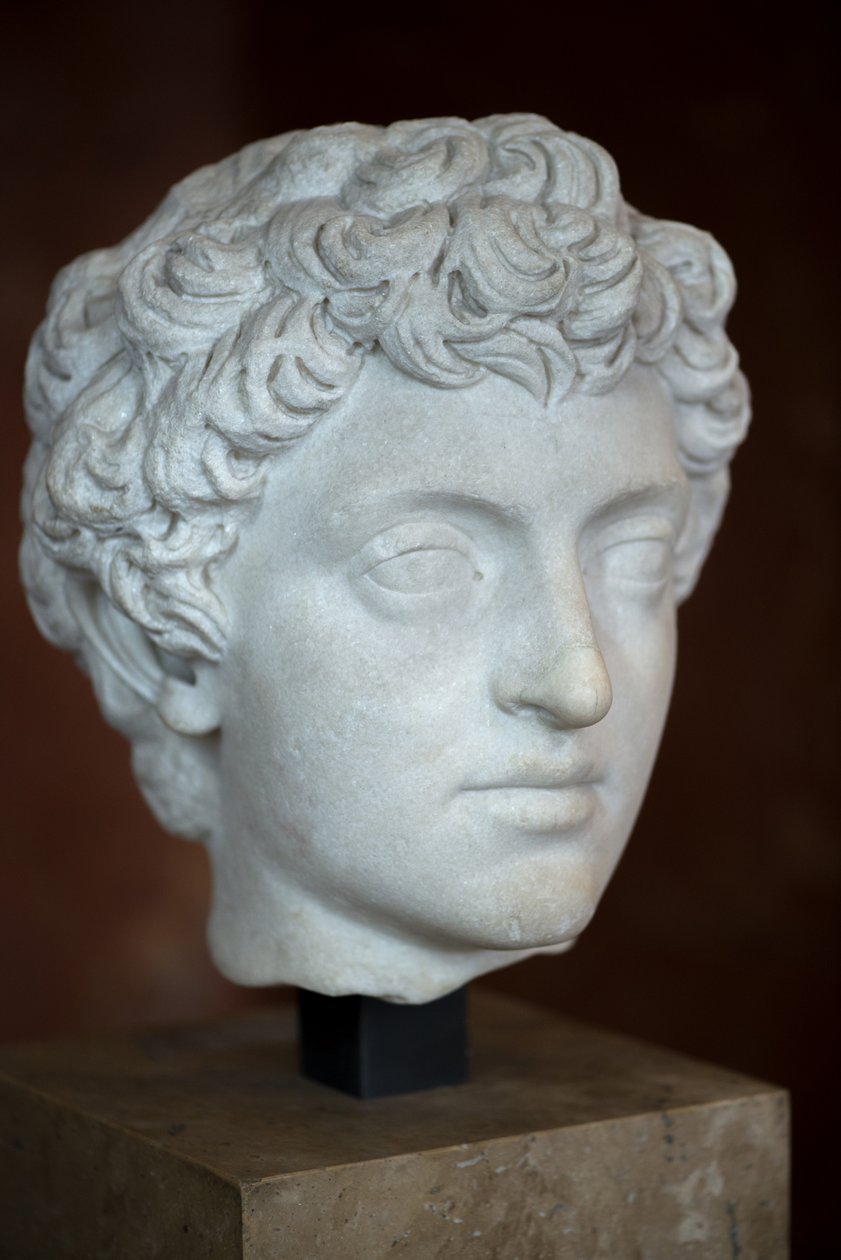 Sztuka Rzym Głowa cesarza rzymskiego Mark Aurele Young (121 - 180 ne) Marmur autorstwa Roman Roman