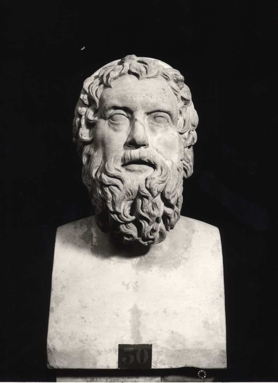 Popiersie Arystofanesa (ok.445-c.385 pne) (marmur) (zdjęcie czarno-białe) autorstwa Roman Roman