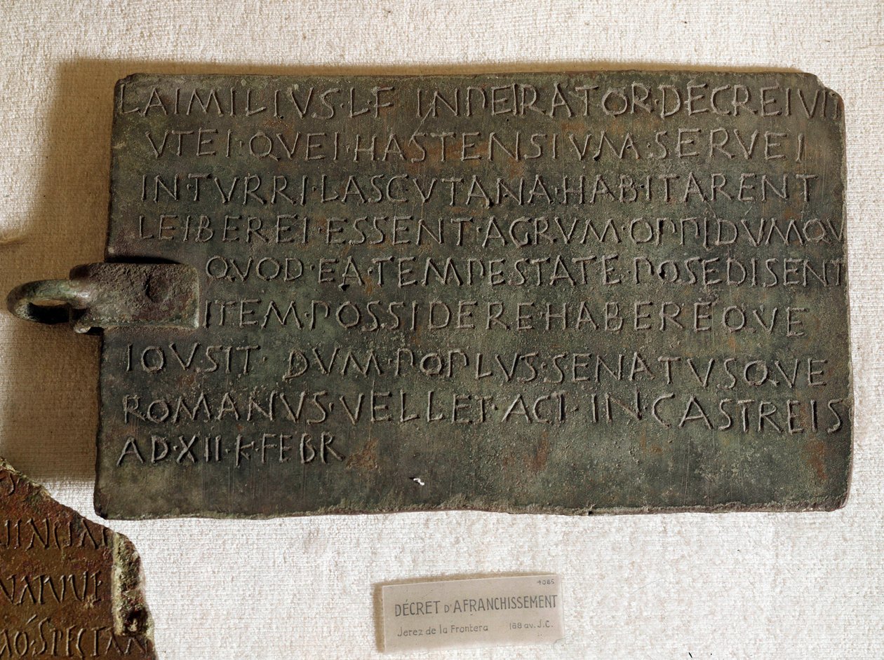 Dekret opłaty pocztowej po łacinie na płycie z brązu: został ogłoszony 21 stycznia autorstwa Roman Roman