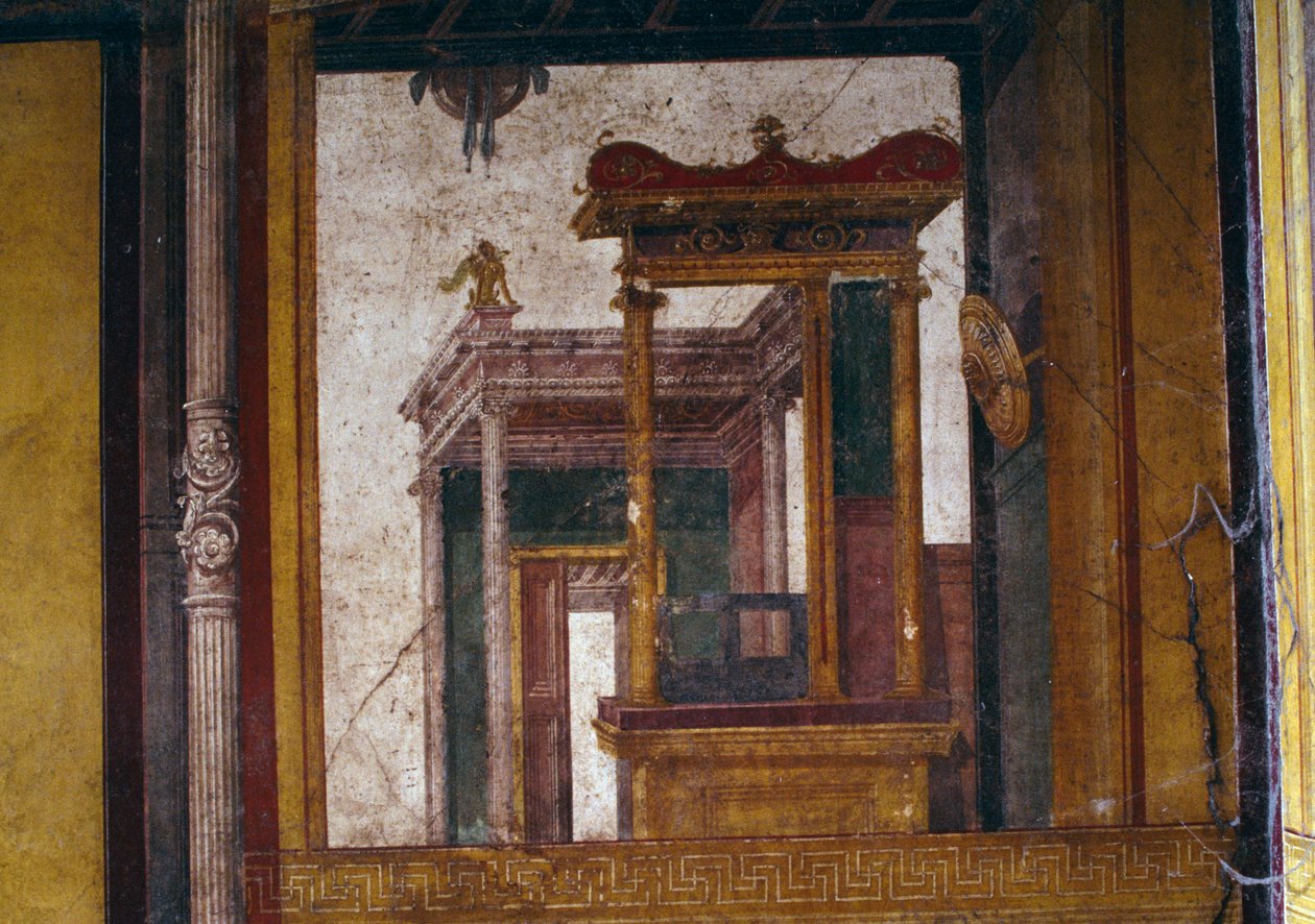 Fantastyczna architektura, fresk z oecus w Domu Wettów, Pompeje (Lista Światowego Dziedzictwa UNESCO autorstwa Roman Roman