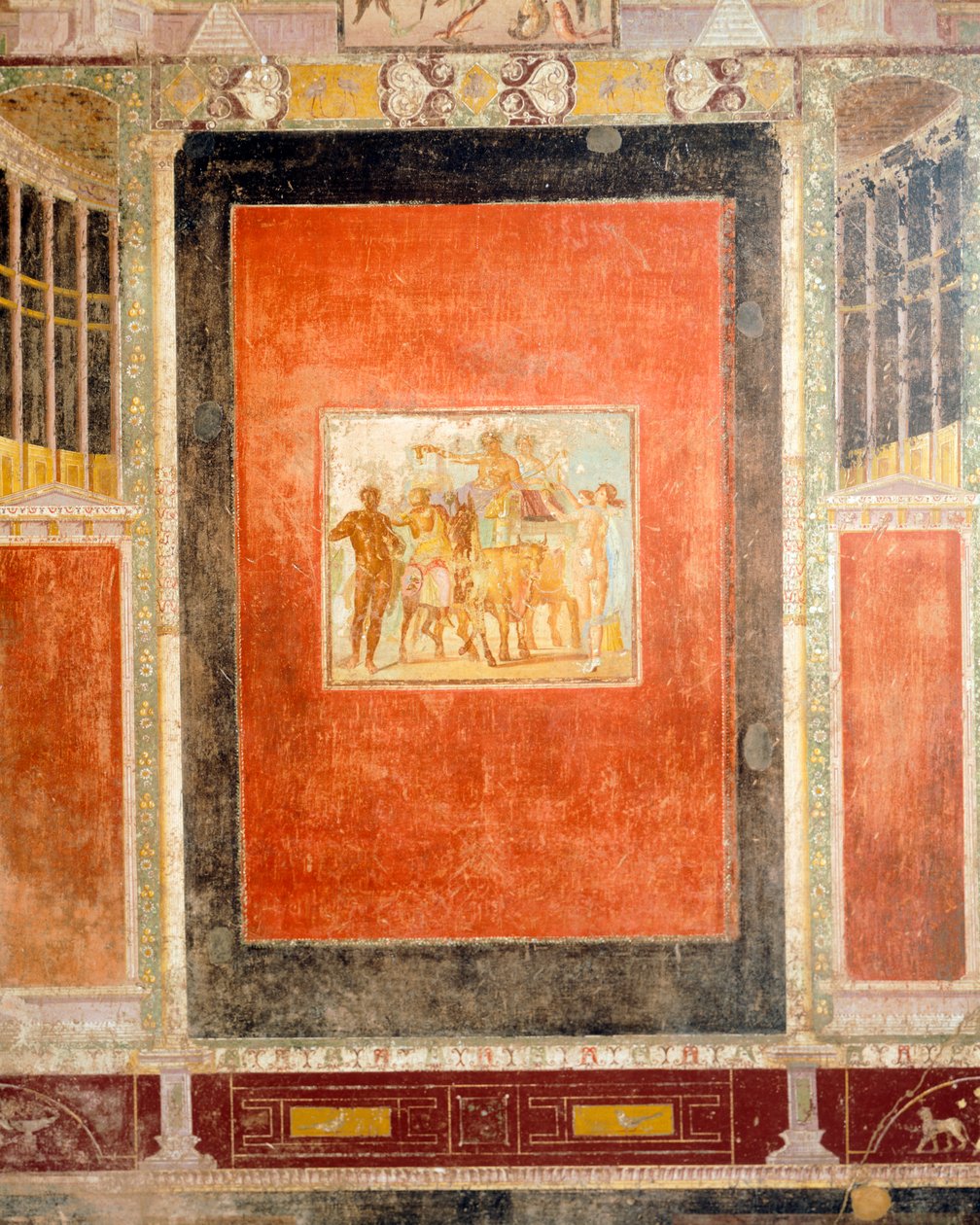 Dekoracja fresku sali Tablino, domu Marka Lukrecjusza Fronto, Pompeje, Kampania, cywilizacja rzymska autorstwa Roman Roman