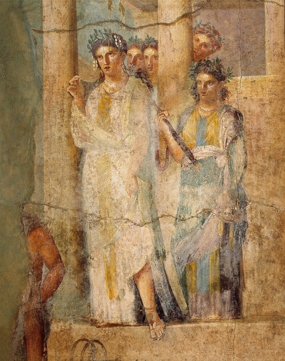 Fresk przedstawiający Ifigenię w Byku, Fragment pokojówek, z Domu L. Caecilius Giocondus w Pompejach we Włoszech autorstwa Roman Roman