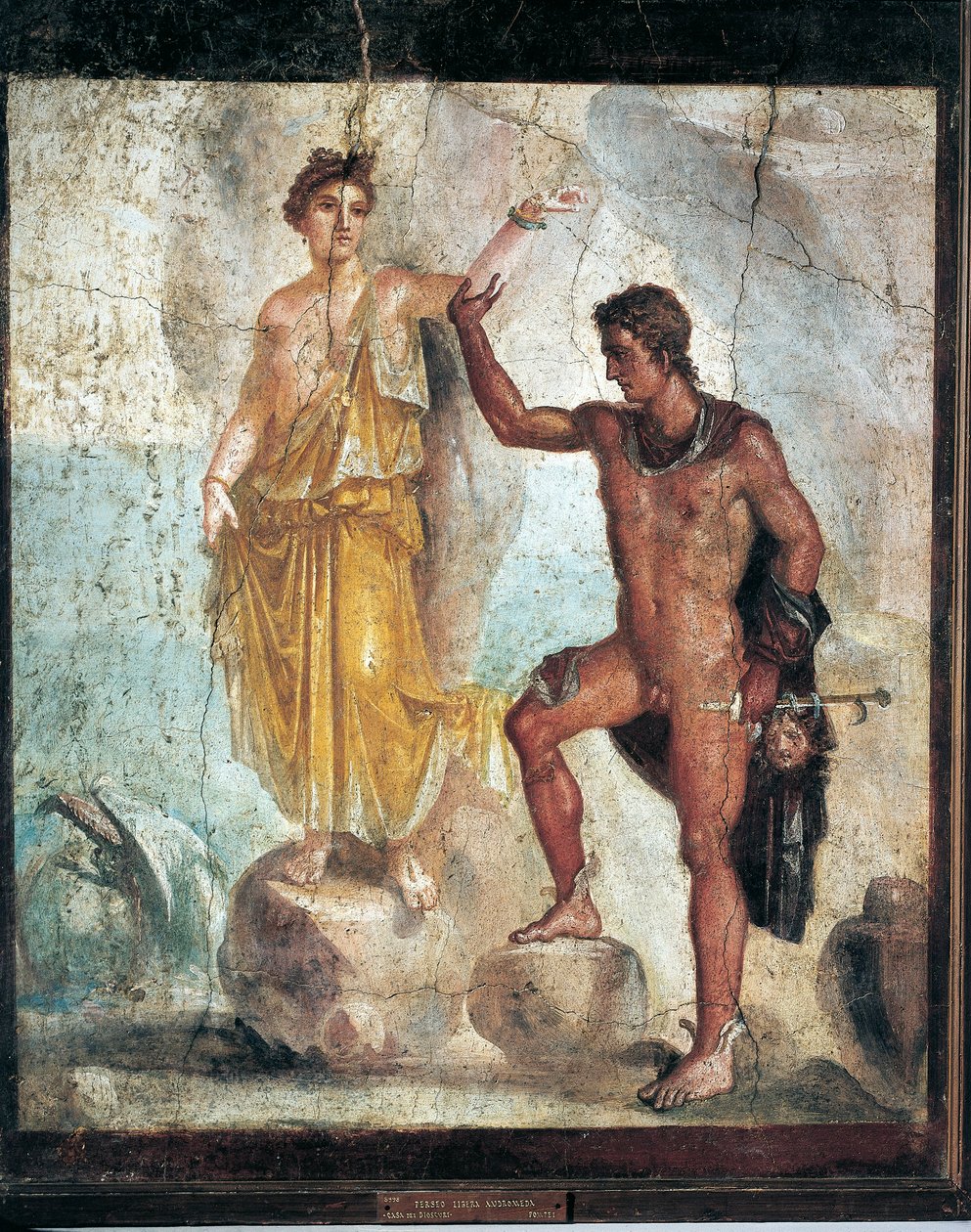 Fresk przedstawiający Perseusza i Andromedę z Włoch, Kampanii, Pompejów, malowidło na tynku, 55-79 n.e. autorstwa Roman Roman