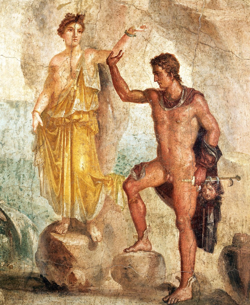 Fresk przedstawiający Perseusza i Andromedę, malowany na tynku autorstwa Roman Roman