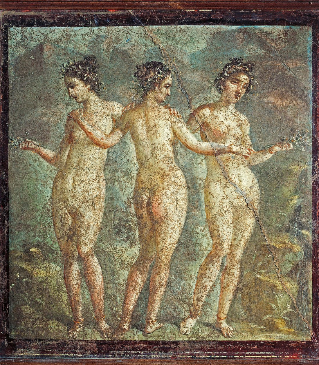 Fresk przedstawiający Trzy Gracje z Pompejów we Włoszech autorstwa Roman Roman