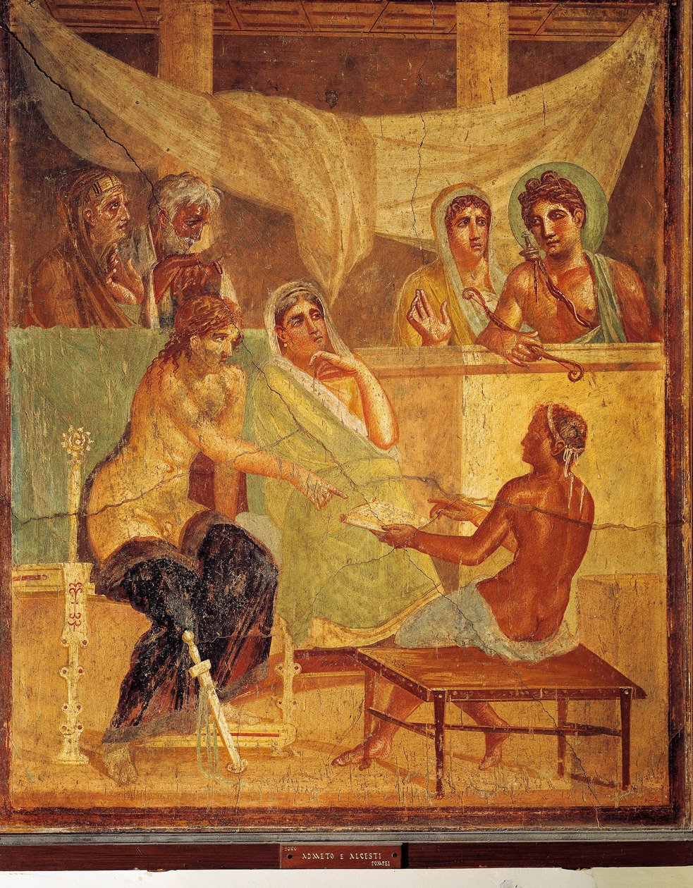 Fresk przedstawiający A.D.Metus i Alcestis konsultujący się z wyrocznią, z Domu Tragicznego Poety, Pompeje, Włochy autorstwa Roman Roman