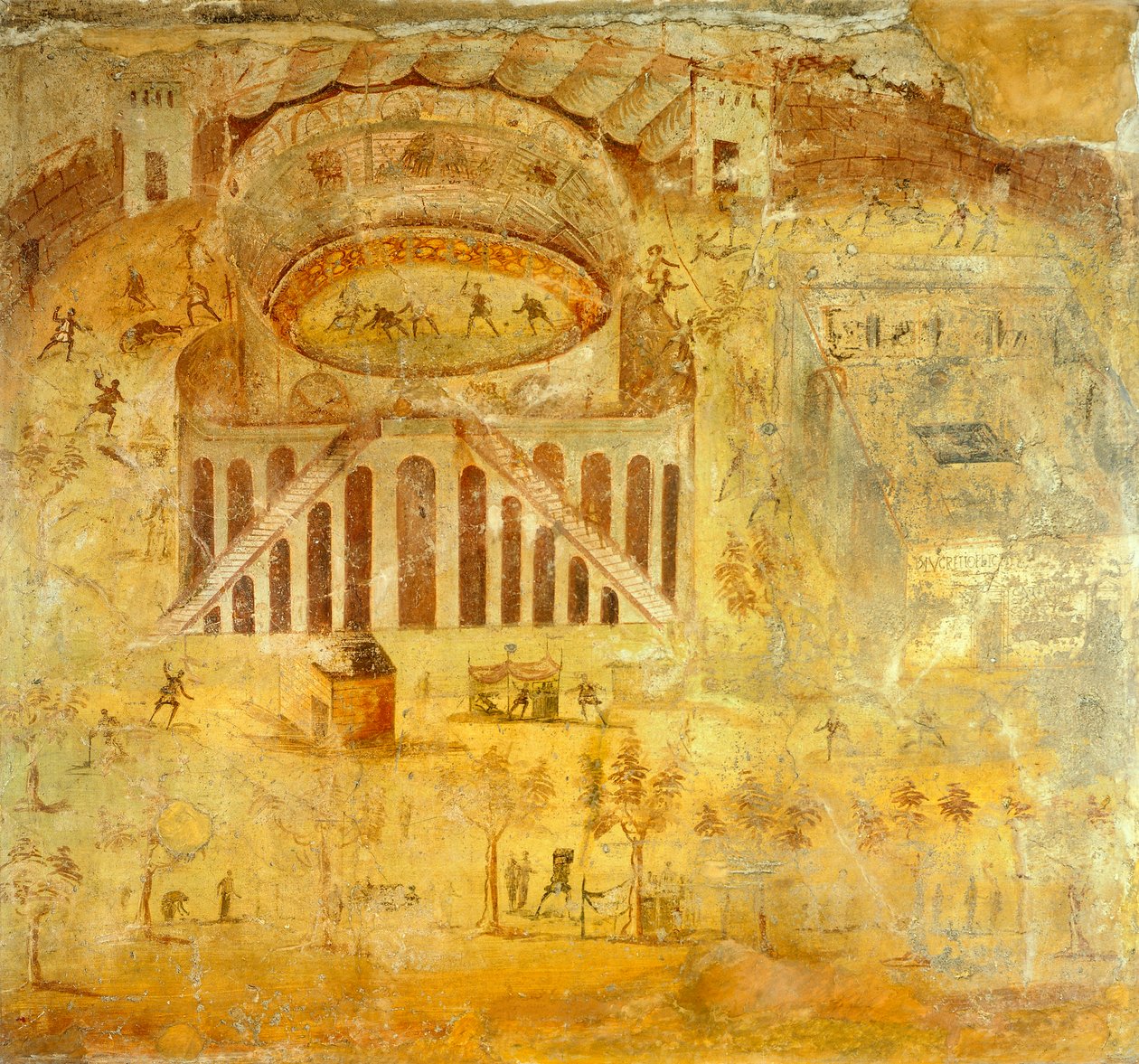 Fresk przedstawiający kłótnię Pompejusza i Noceriniego w amfiteatrze z Pompejów, Kampanii, cywilizacji rzymskiej autorstwa Roman Roman