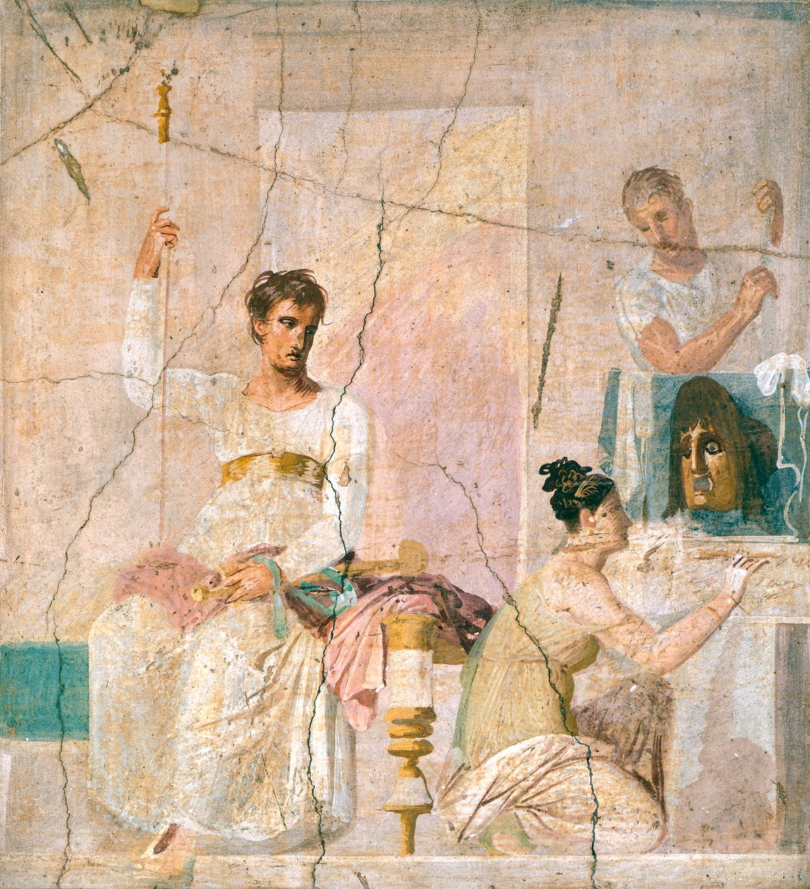 Fresk przedstawiający scenę teatralną z Bazyliki Herkulanum (Światowego Dziedzictwa UNESCO). autorstwa Roman Roman