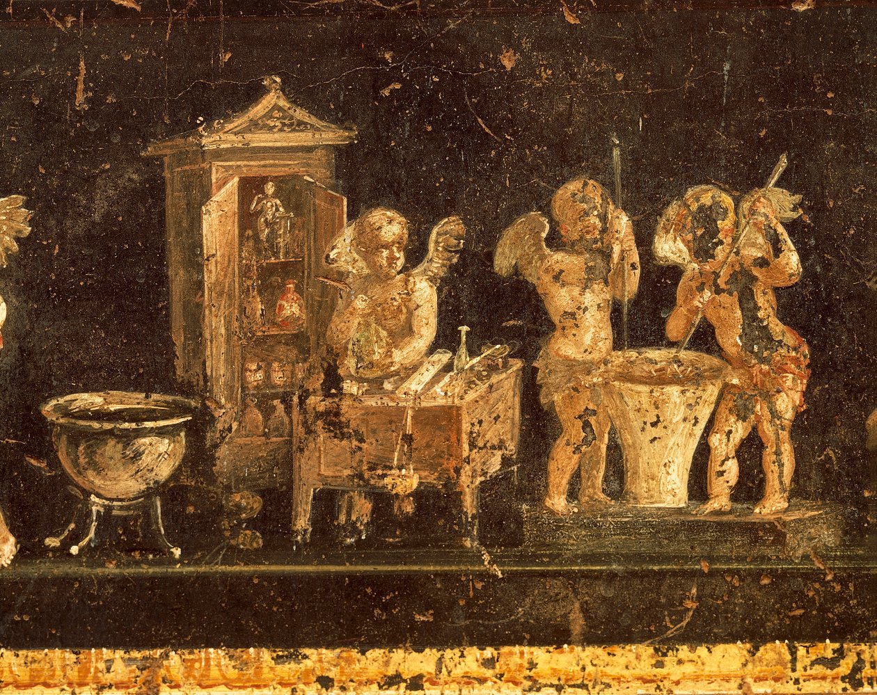 Fresk z Domu Vettii, Pompeje, Kampania, cywilizacja rzymska autorstwa Roman Roman