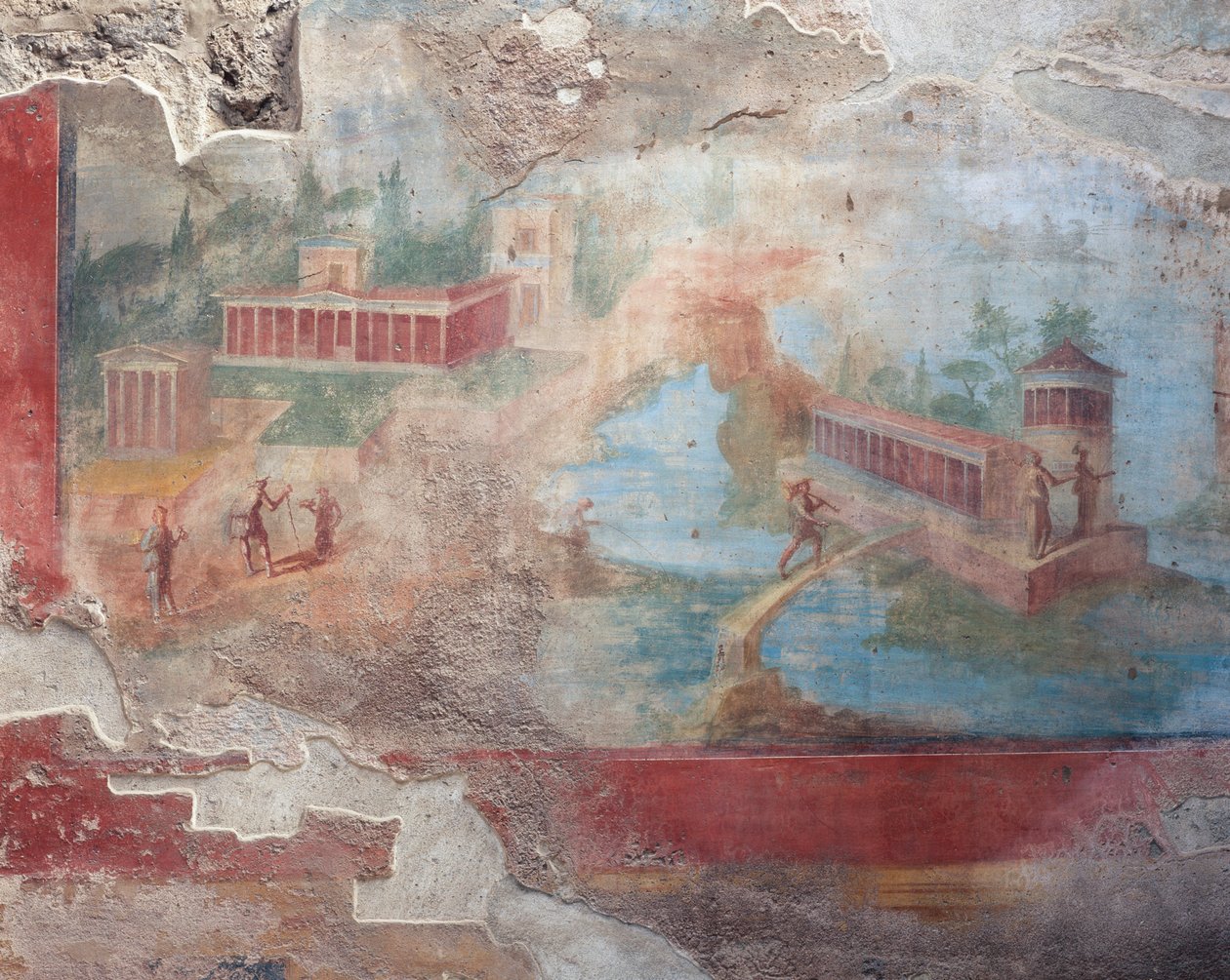 Fresk fontanny-nymfeum Domu Małej Fontanny w Pompejach (wpisany na Listę Światowego Dziedzictwa UNESCO autorstwa Roman Roman