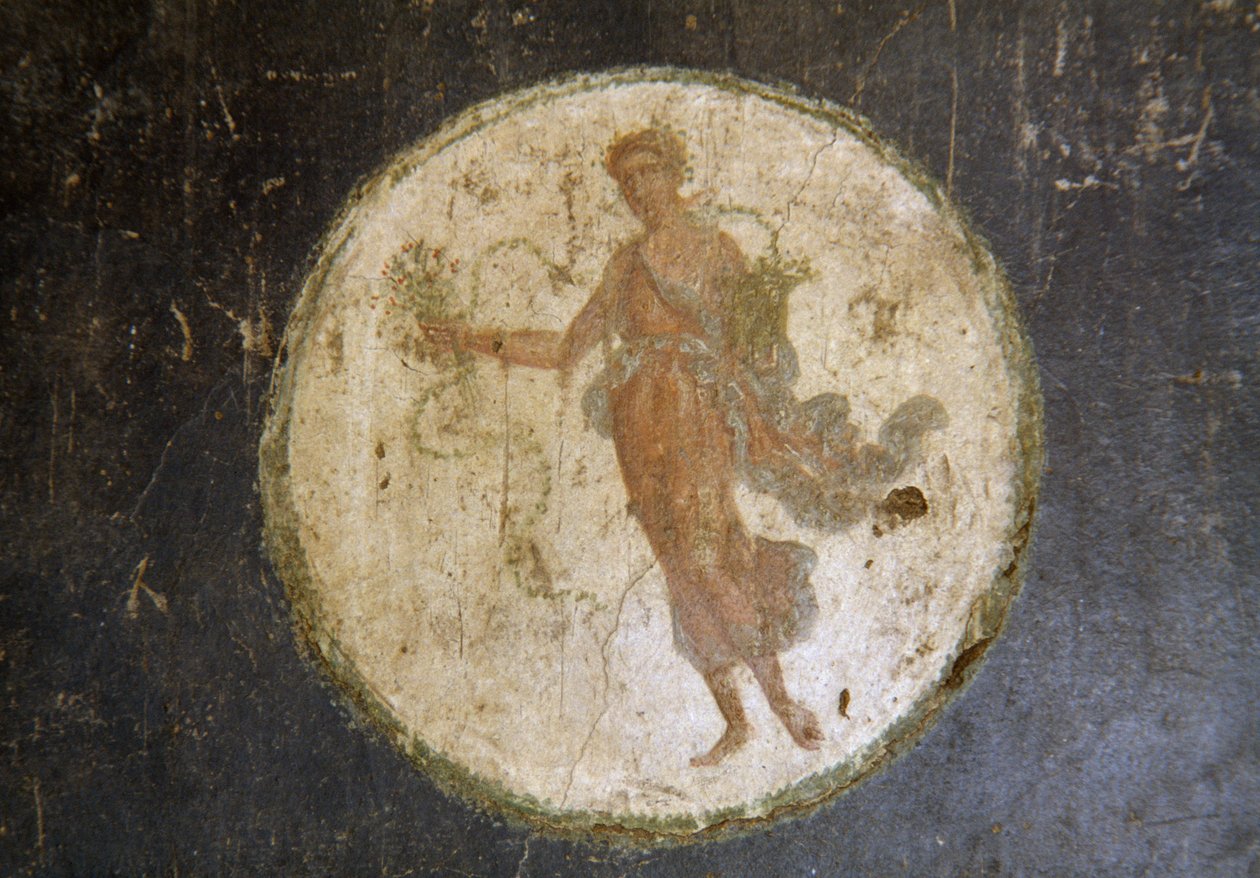 Fresk z medalionem, prawe skrzydło w Domu Vettii, Pompeje (Lista Światowego Dziedzictwa UNESCO autorstwa Roman Roman