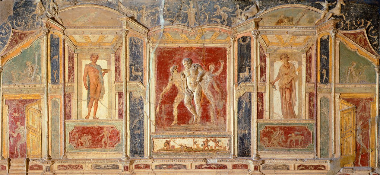 Fresk z dekoracją ścienną, z Domu Meleagro w Pompejach (Lista Światowego Dziedzictwa UNESCO autorstwa Roman Roman