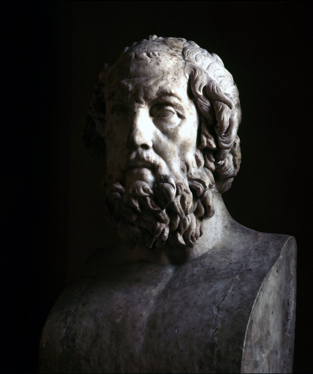 Wyimaginowany portret Ślepego Homera. Reprodukcja popiersia z okresu hellenistycznego z II wieku p.n.e. Musée du Louvre Paris autorstwa Roman Roman