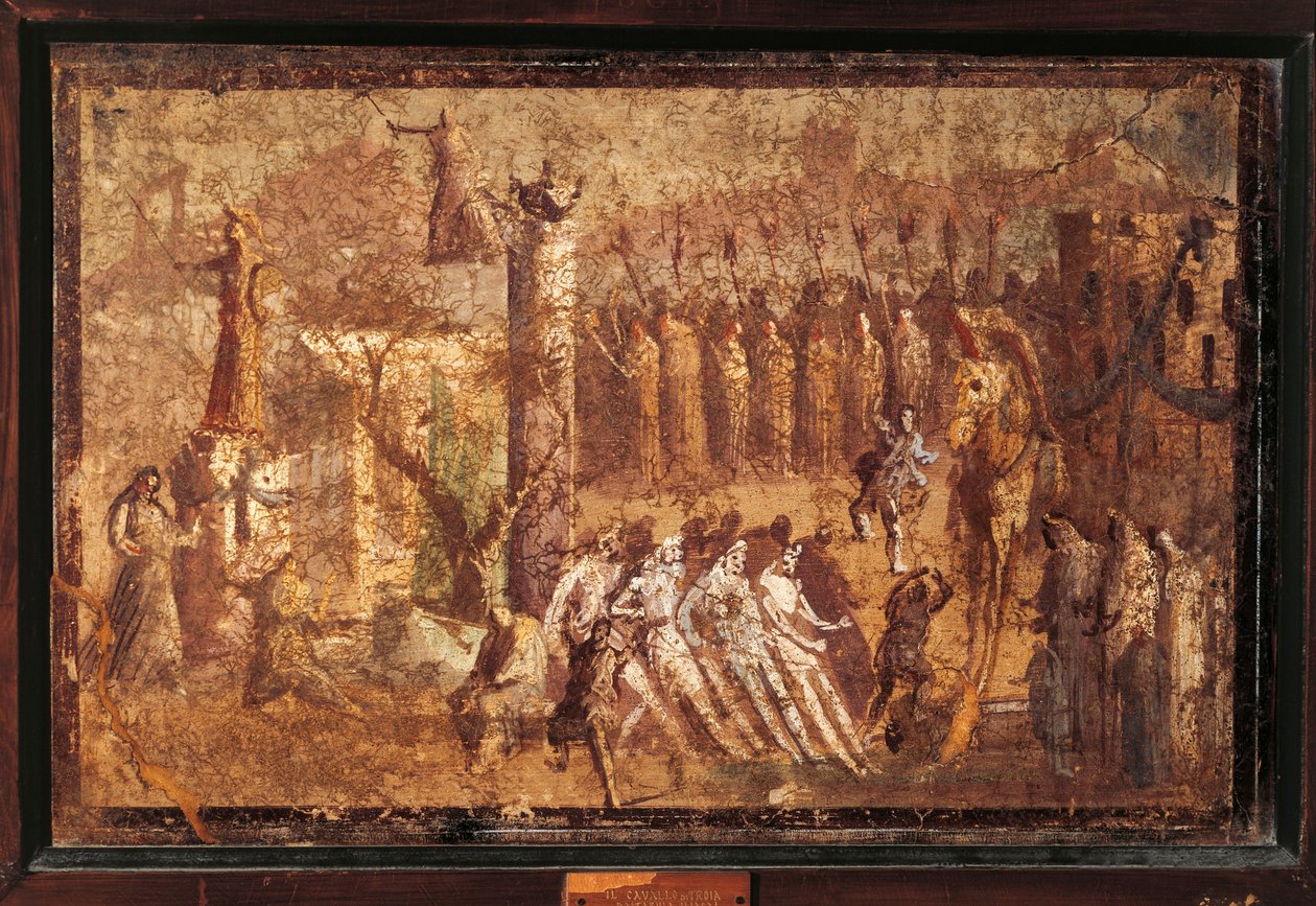włochy, kampania, pompeje, koń trojański, fresk autorstwa Roman Roman