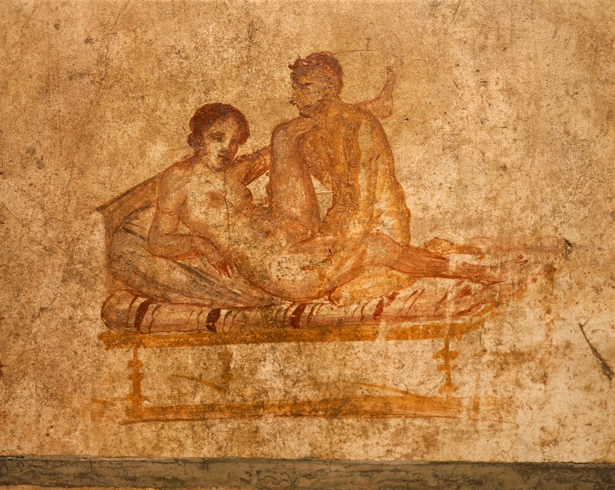 włochy, Kampania, region, prowincja neapolitańska, pompeje, dom wettii, fresk erotyczny autorstwa Roman Roman