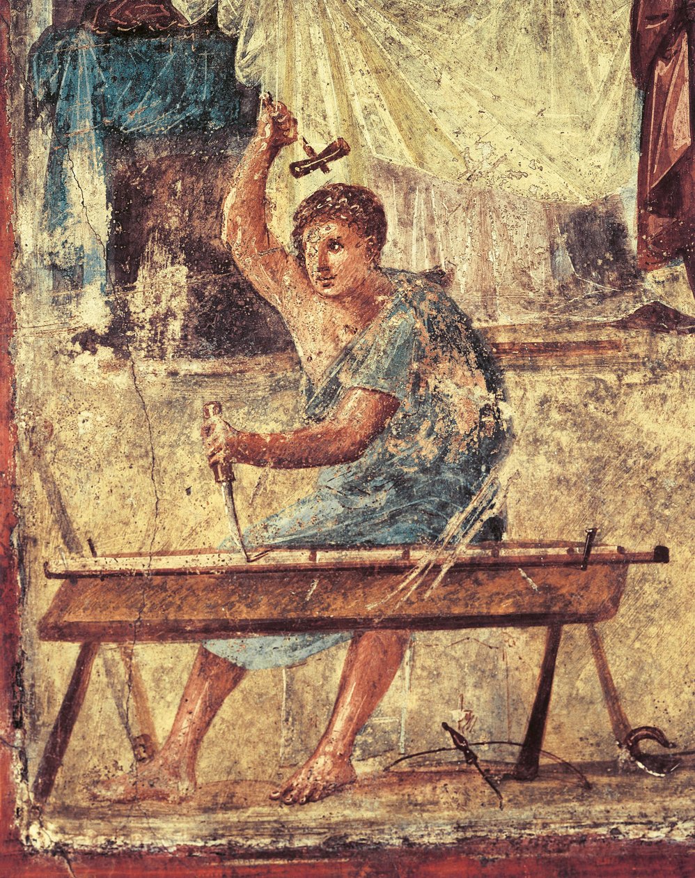włochy, kampania, region, prowincja neapolitańska, pompeje, dom wettii, fresk przedstawiający stolarza autorstwa Roman Roman