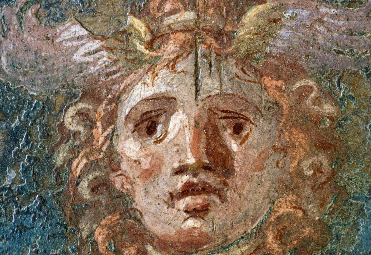 Medalion z głową Gorgony, prawe skrzydło w Domu Wettów w Pompejach (Lista Światowego Dziedzictwa UNESCO autorstwa Roman Roman