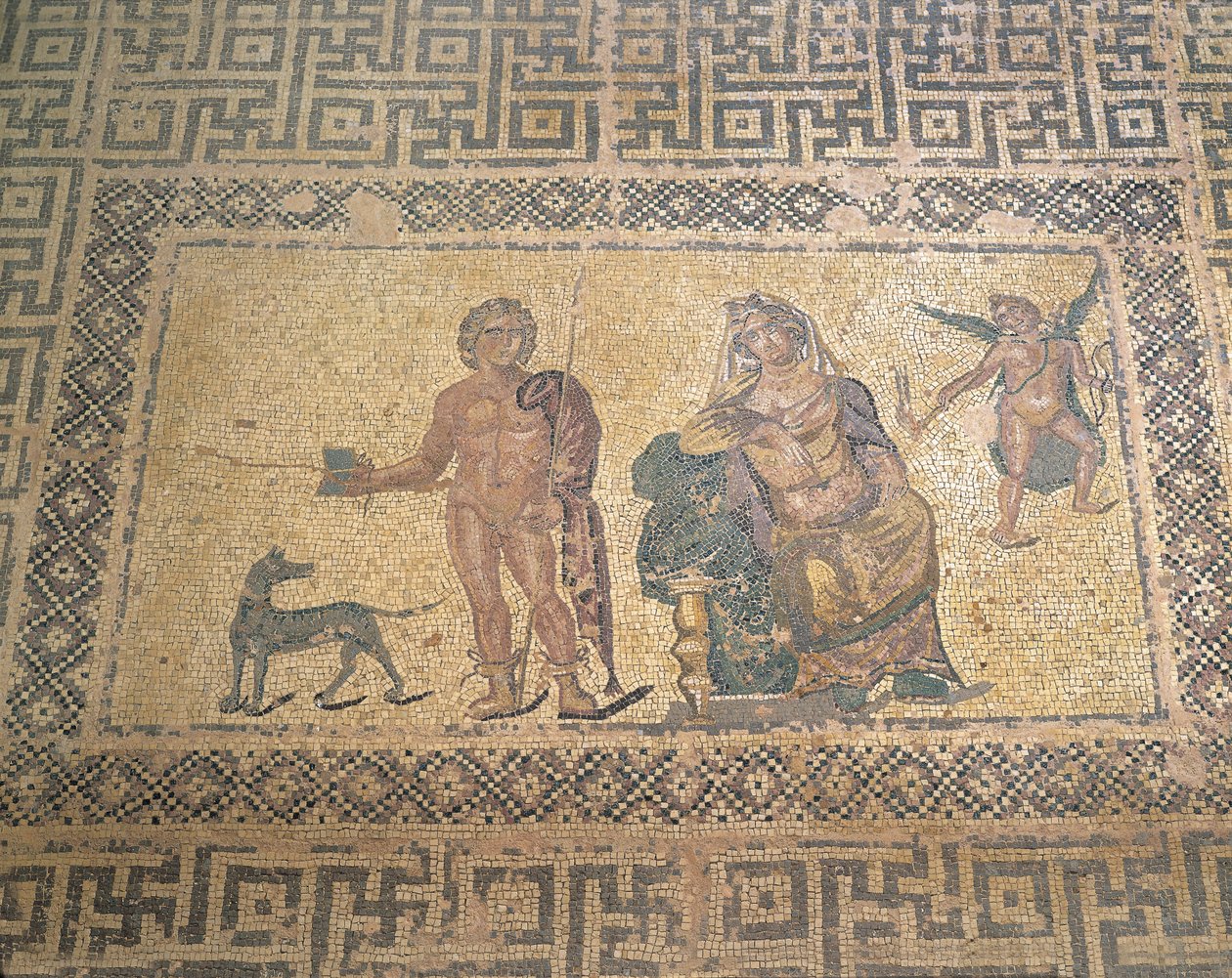 Mozaika przedstawiająca Hipolita i Fedrę, Dom Dionizosa, willa rzymska, Pafos, Cypr (zdjęcie) autorstwa Roman Roman