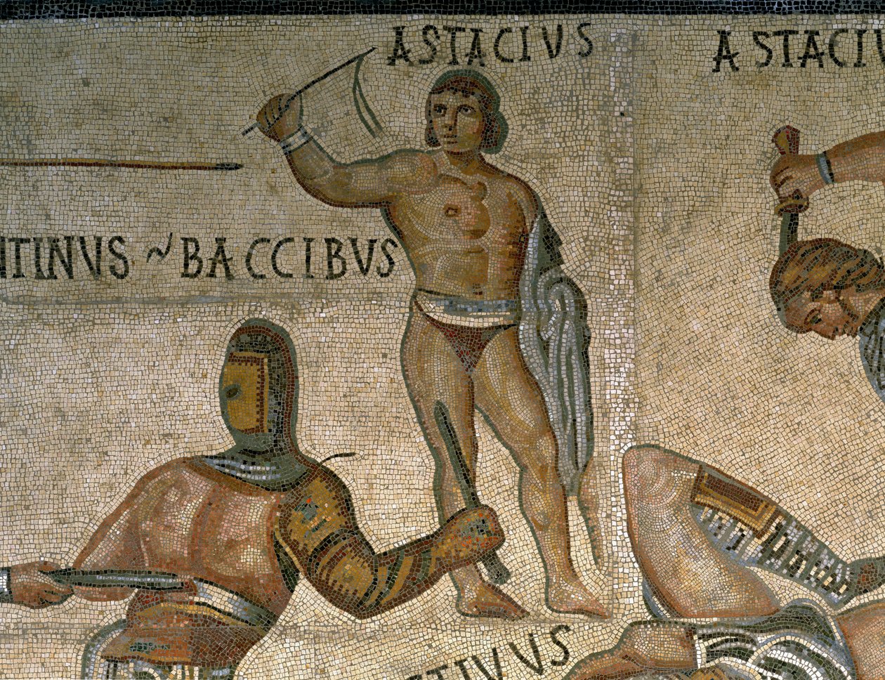 Mozaika ze sceną walki gladiatorów, fragment gladiatora odzianego w zbroję autorstwa Roman Roman