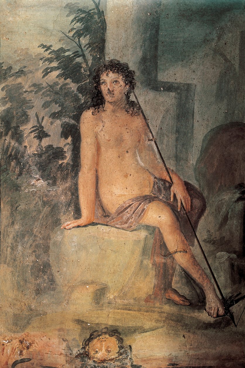 Narcyz przy fontannie, fresk z Domu Loreio Tiburtino, Pompeje, Kampania, cywilizacja rzymska autorstwa Roman Roman