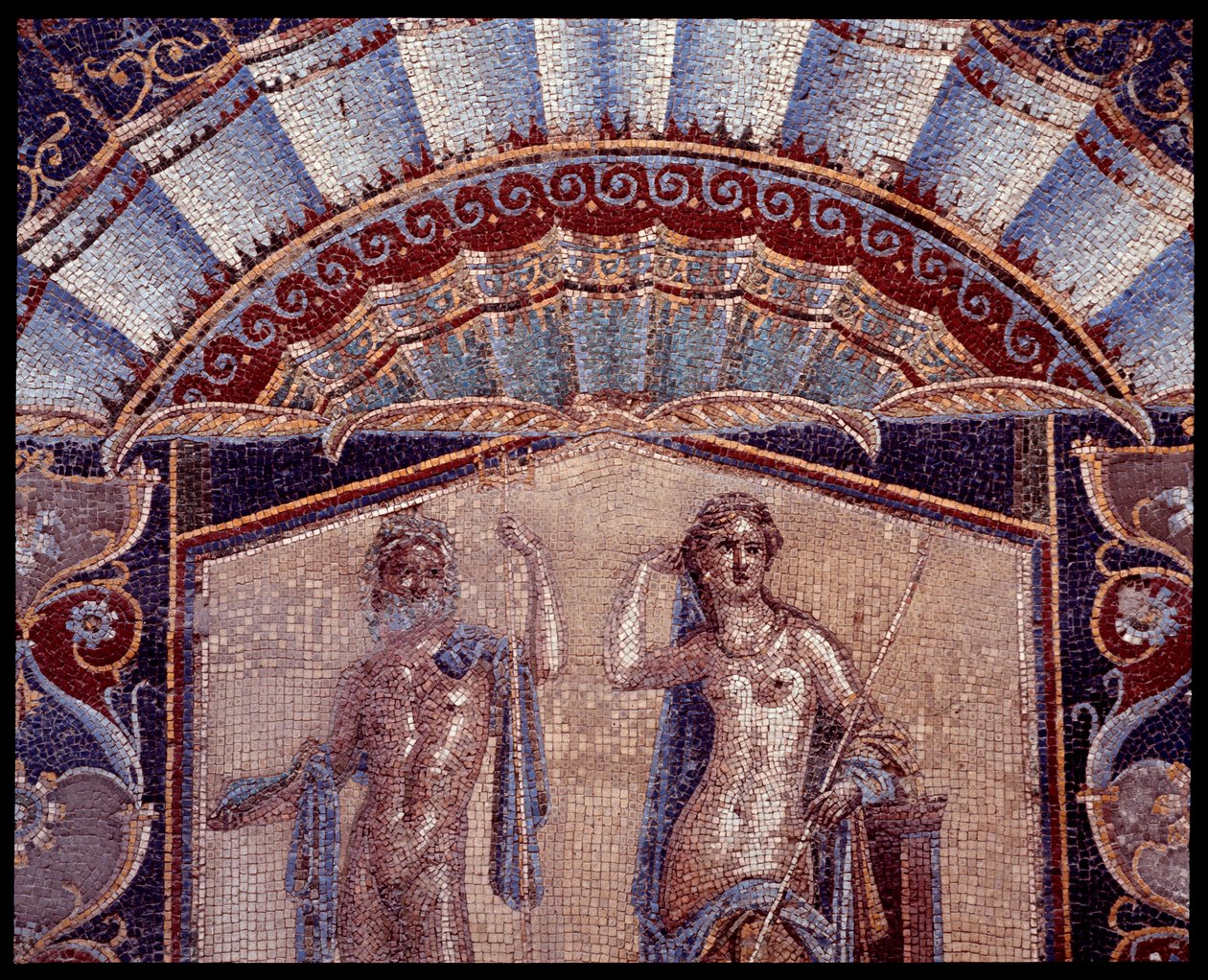 Neptun i Amfitryt. Fragment mozaiki ściennej z triclinium z casa di Nettuno e Anfitrite, V wpne-I wne autorstwa Roman Roman