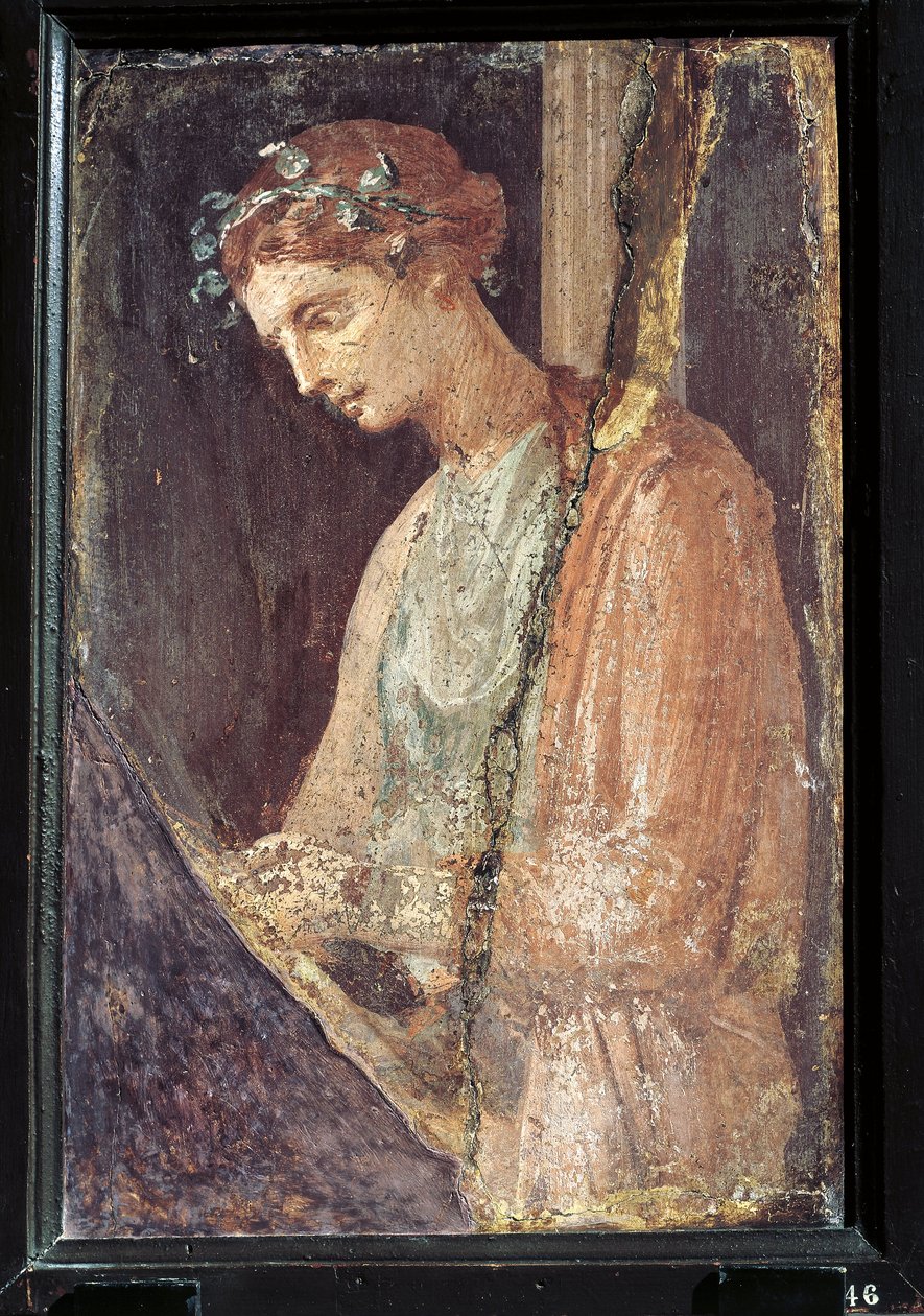 Portret profilowy młodej kobiety z Włoch, Kampanii, Pompejów, malarstwo na tynku, 55-79 n.e. autorstwa Roman Roman