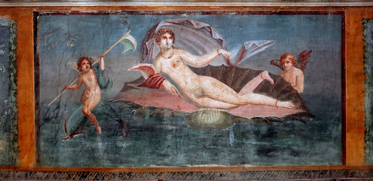 Sztuka rzymska: „” Wenus ”” Fresk domu Wenus w muszli Pompeje z I wieku, Włochy - Sztuka rzymska: Wenus. Fresk z Domu Wenus w Muszli. I wiek. Pompeje, Włochy autorstwa Roman Roman