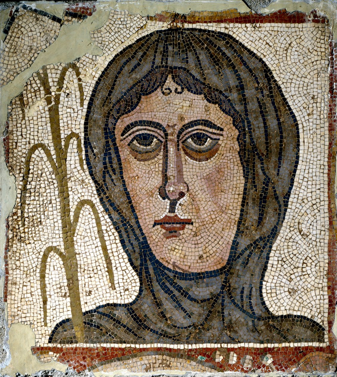 Sztuka rzymska: alegoria zimy jako kobiety noszącej welon. Mozaika z V wieku. Z Quintana del Marco (Leon) Hiszpania Madryt, Narodowe Muzeum Archeologiczne autorstwa Roman Roman
