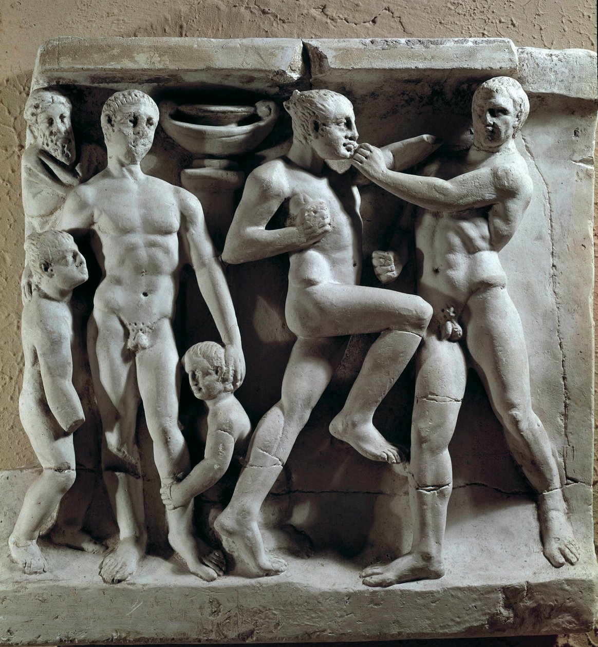 Sztuka rzymska: scena bokserska. Płaskorzeźba. Museo della civilta romana, Rzym autorstwa Roman Roman