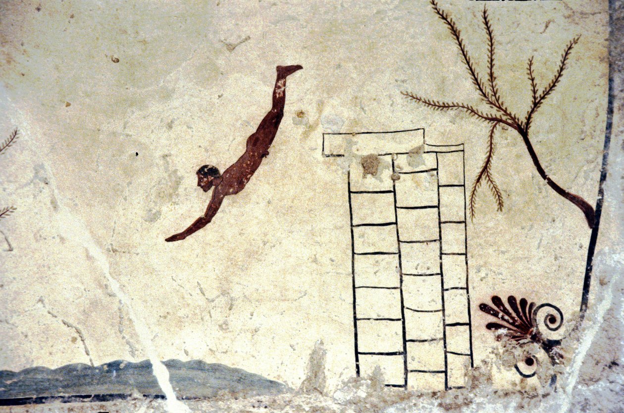 Rzymskie malowidło ścienne grobowca zwanego nurkiem (tuffatore). autorstwa Roman Roman