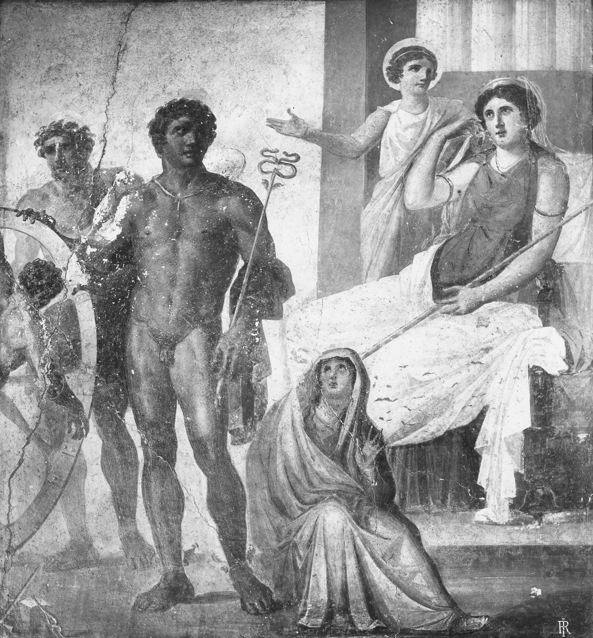 Scena tortur Ixiona, fragment z Casa dei Vettii (Dom Vettii) ok. 63-79 n.e. (fresk) (zdjęcie czarno-białe) autorstwa Roman Roman