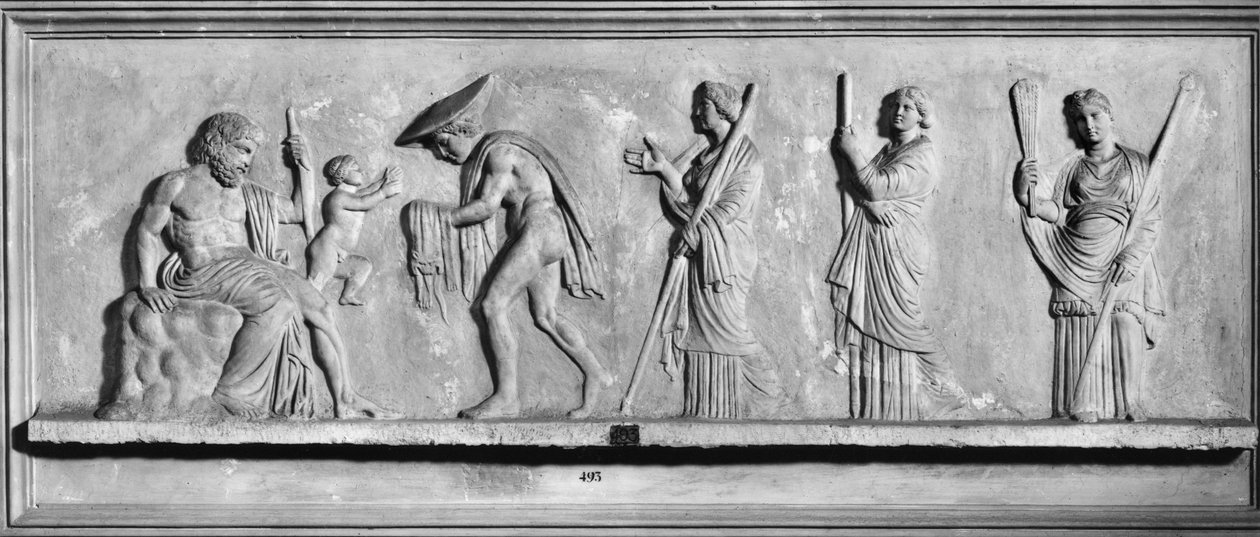 Narodziny Dionizosa z prawego uda Zeusa (marmur) (zdjęcie czarno-białe) autorstwa Roman Roman