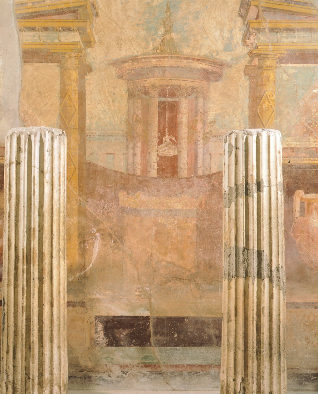 Malowidło ścienne w drugim stylu pompejańskim, z Domu Labiryntu, Pompeje, Kampania, cywilizacja rzymska autorstwa Roman Roman