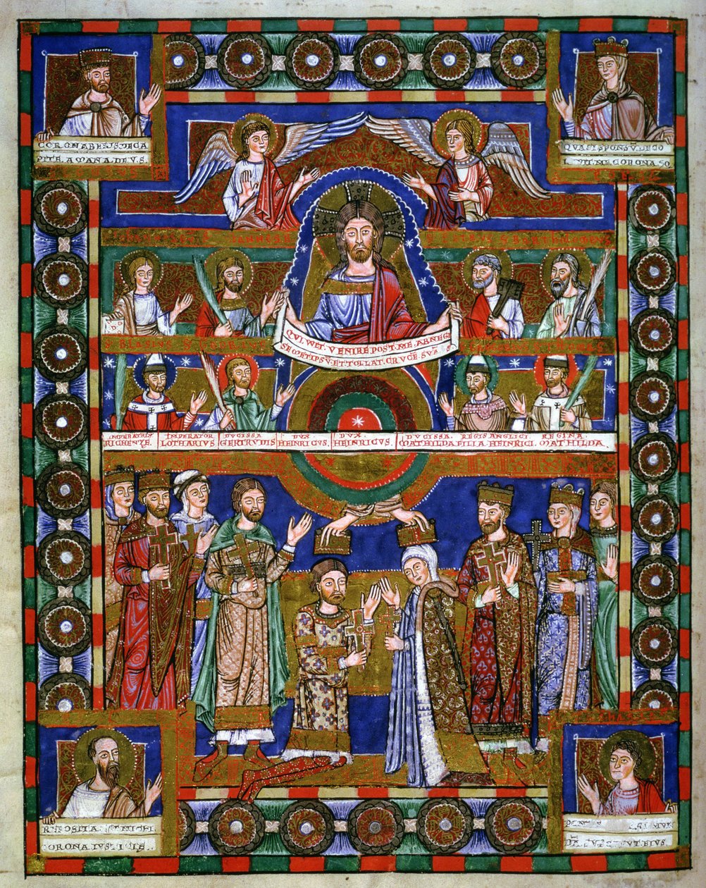 Koronacja Henryka Lwa i jego małżeństwo z Matyldą, z Ewangelii Henryka Lwa autorstwa Romanesque