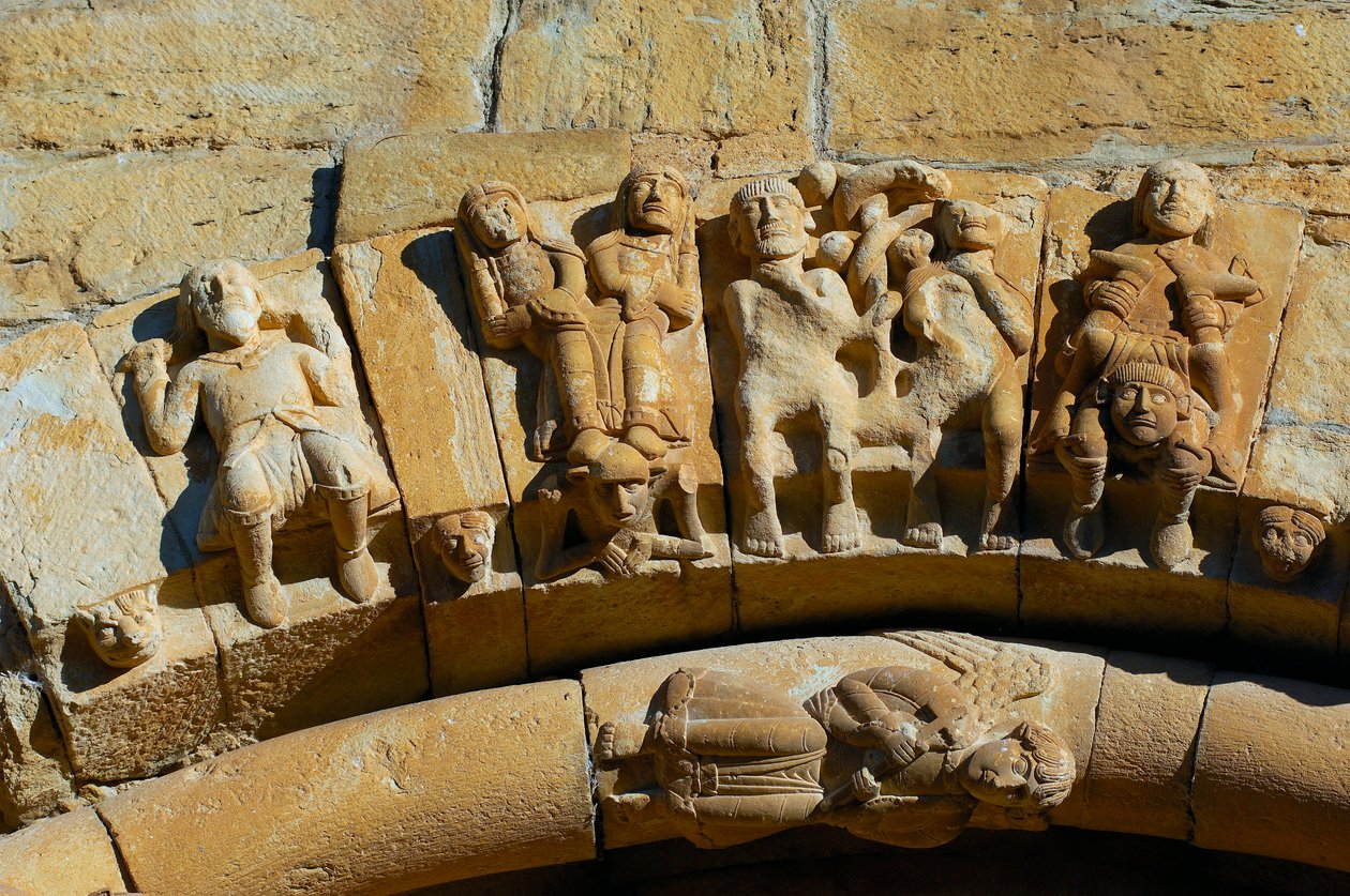 Fasada kościoła Saint Maria de Covet, Isona, Hiszpania, detal autorstwa Romanesque