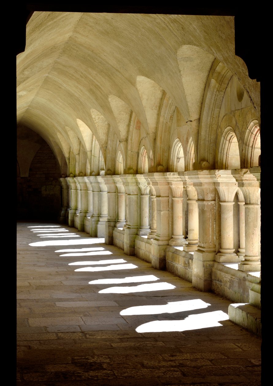 Architektura romańska: galeria krużganków opactwa cystersów w Fontenay, Burgundia autorstwa Romanesque